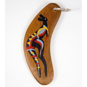 Aboriginal Art Wood Boomerang Key Chain/Ring Handpainted Kangaroo